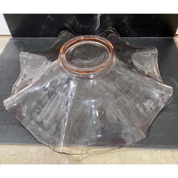 Vintage Pink Depression Glass Ruffled Bowl 14” Serving Bowl - Picture 5 of 6